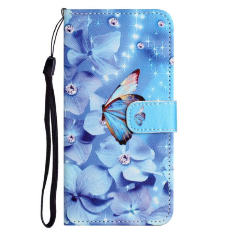 Etui Folio iPhone 16 Pro Max Motyle I Diamenty Z Paskiem Etui Ochronne