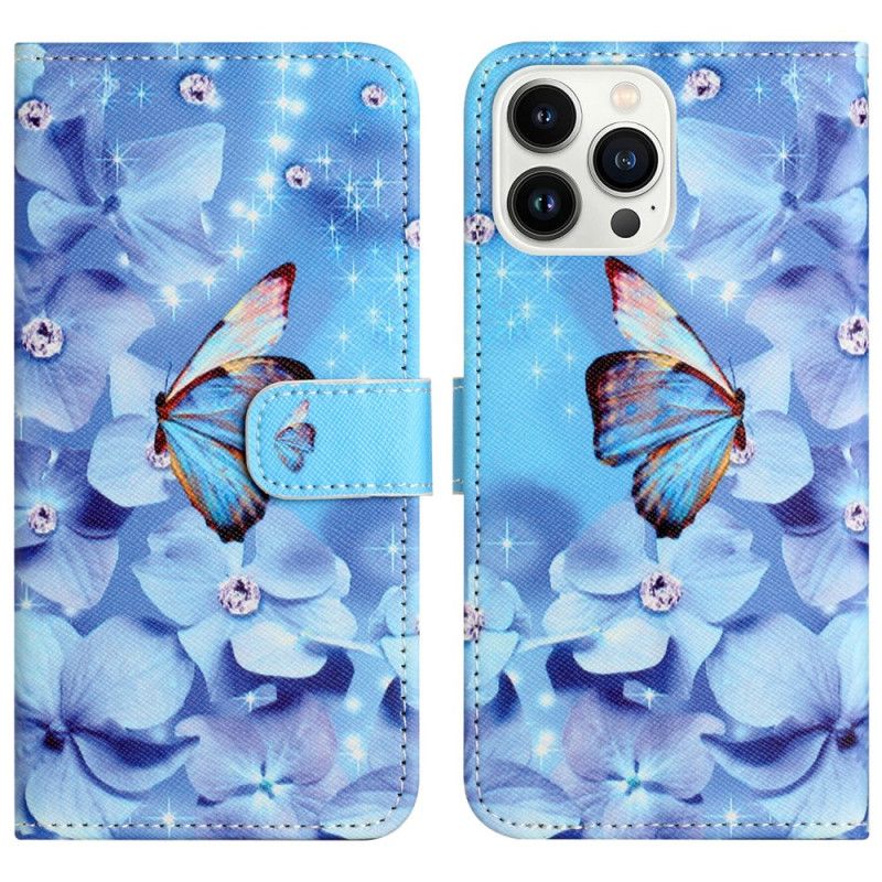 Etui Folio iPhone 16 Pro Max Motyle I Diamenty Z Paskiem Etui Ochronne