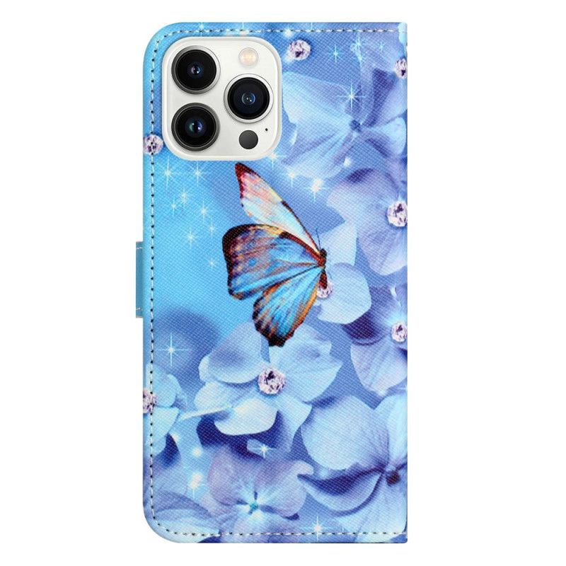 Etui Folio iPhone 16 Pro Max Motyle I Diamenty Z Paskiem Etui Ochronne