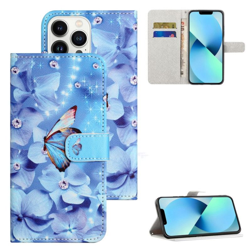 Etui Folio iPhone 16 Pro Max Motyle I Diamenty Z Paskiem Etui Ochronne