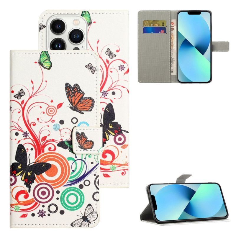 Etui Folio iPhone 16 Pro Max Motyle Na Białym Tle Etui Ochronne