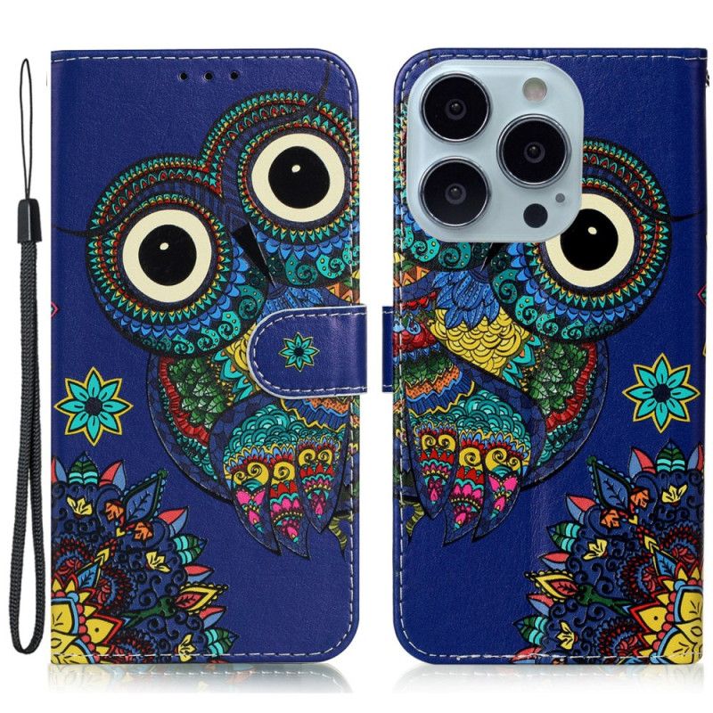 Etui Folio iPhone 16 Pro Max Niebieska Sowa Z Paskiem