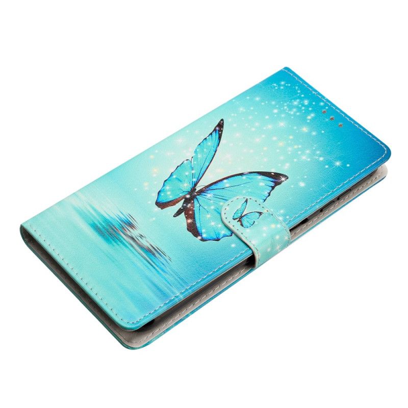 Etui Folio iPhone 16 Pro Max Niebieski Motyl Na Wodzie Z Paskiem Etui Ochronne