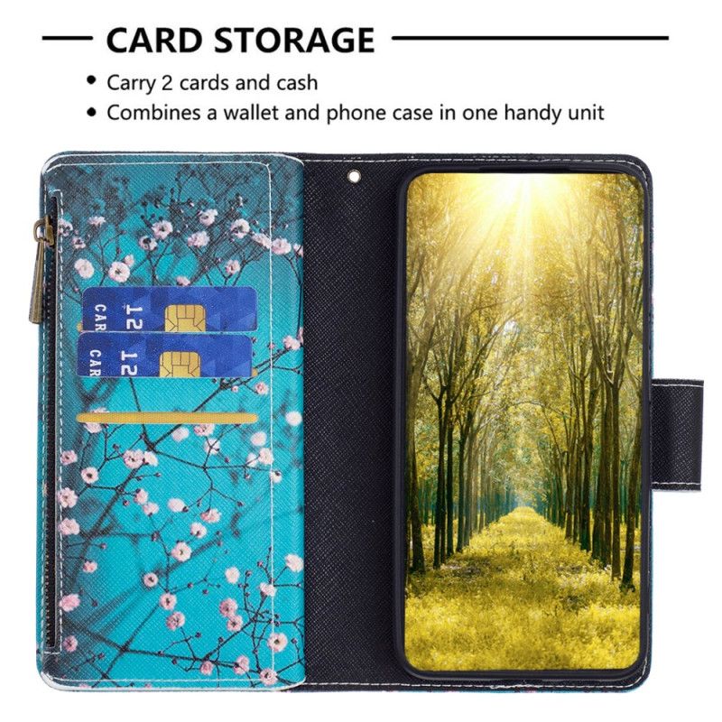 Etui Folio iPhone 16 Pro Max Portfel W Kwiaty Śliwy Z Paskiem Etui Ochronne