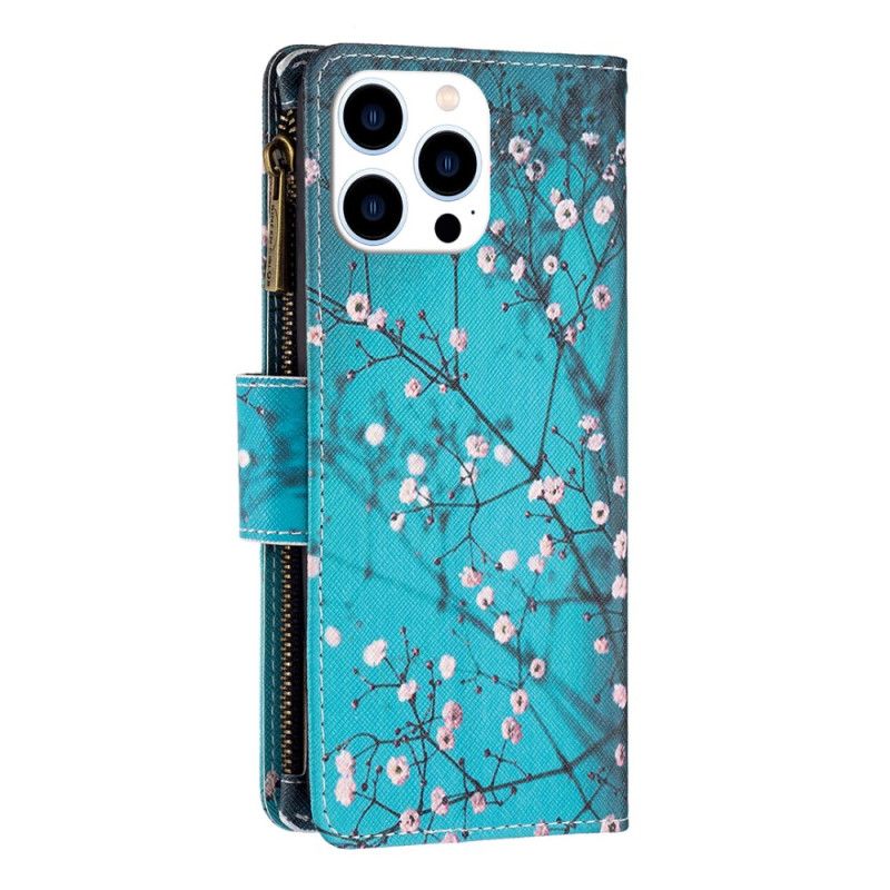 Etui Folio iPhone 16 Pro Max Portfel W Kwiaty Śliwy Z Paskiem Etui Ochronne