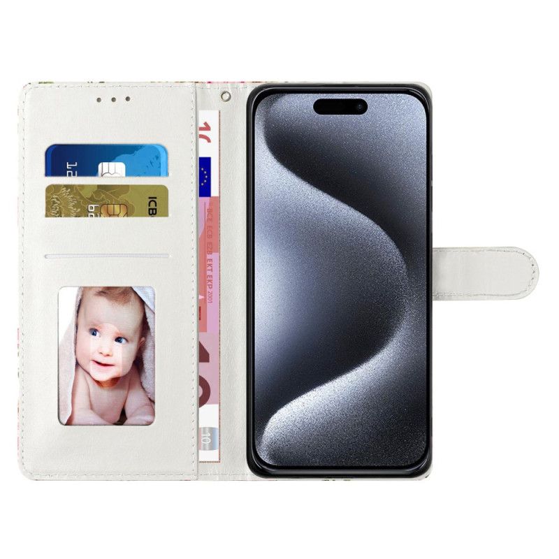 Etui Folio iPhone 16 Pro Max Różowy Marmur Z Paskiem Etui Ochronne