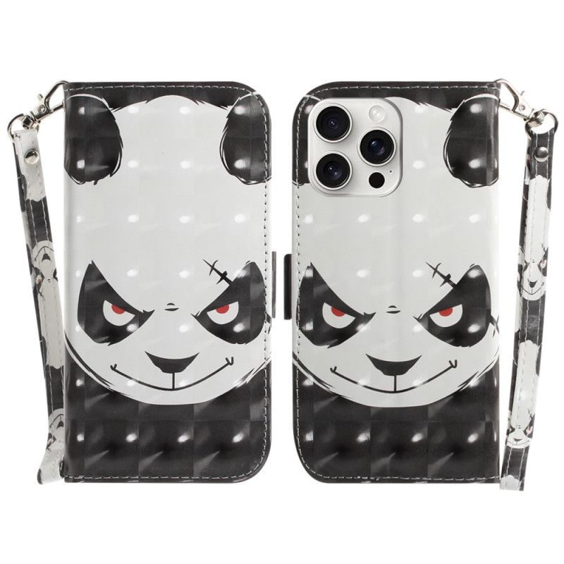 Etui Folio iPhone 16 Pro Max Wściekła Panda Z Paskiem Etui Ochronne