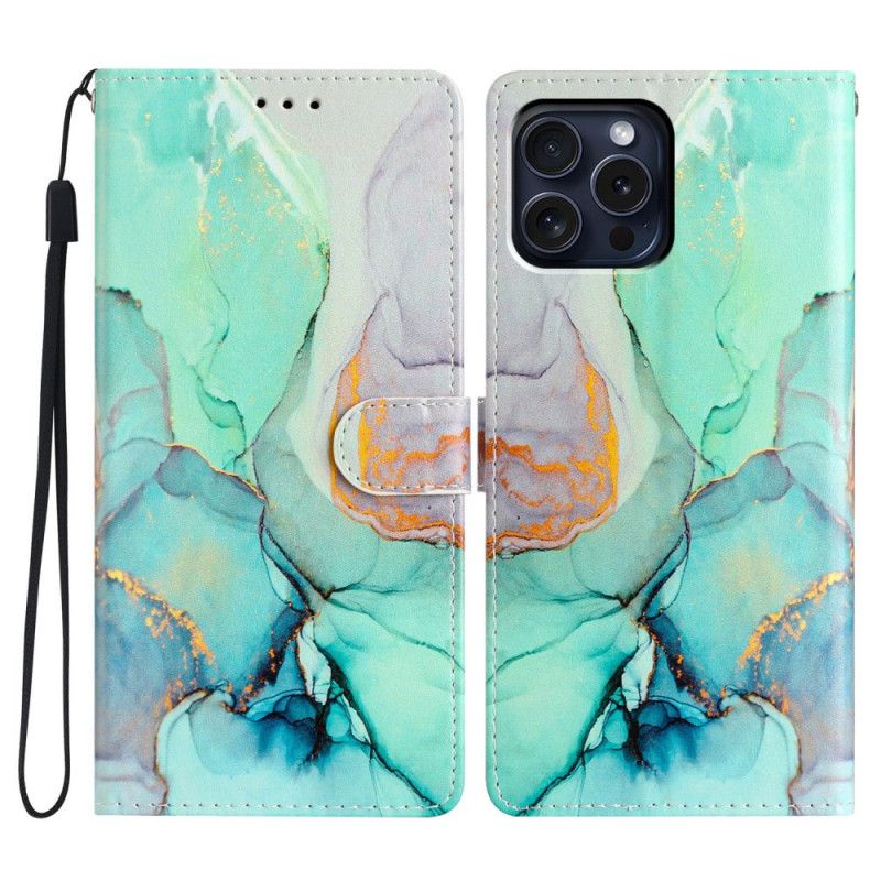 Etui Folio iPhone 16 Pro Max Zielony Marmur Z Paskiem Etui Ochronne