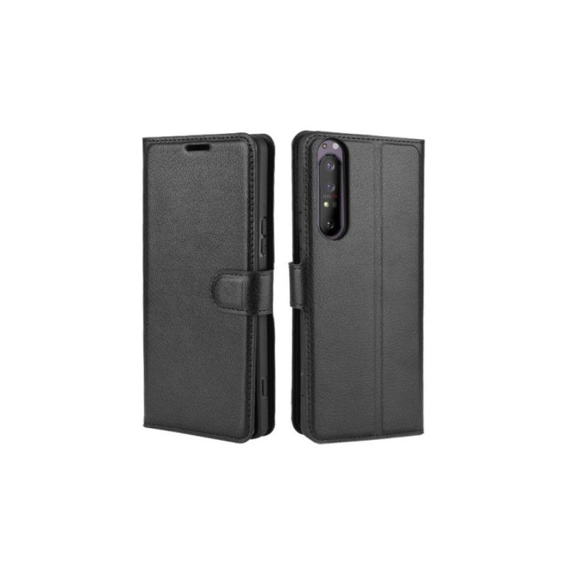 Etui Folio Sony Xperia 1 II Biały Czarny Imitacja Skóry Liczi