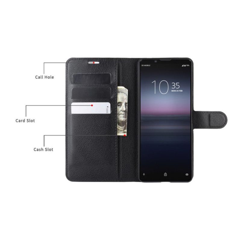 Etui Folio Sony Xperia 1 II Biały Czarny Imitacja Skóry Liczi