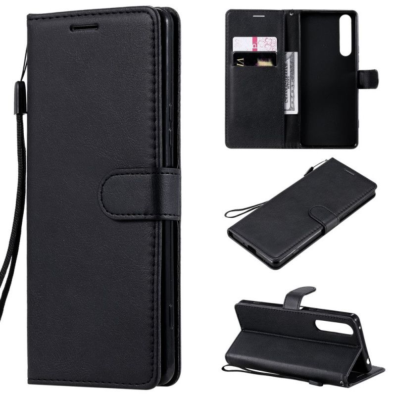 Etui Folio Sony Xperia 1 II Granatowy Czarny Efekt Skóry Z Paskiem Etui Ochronne