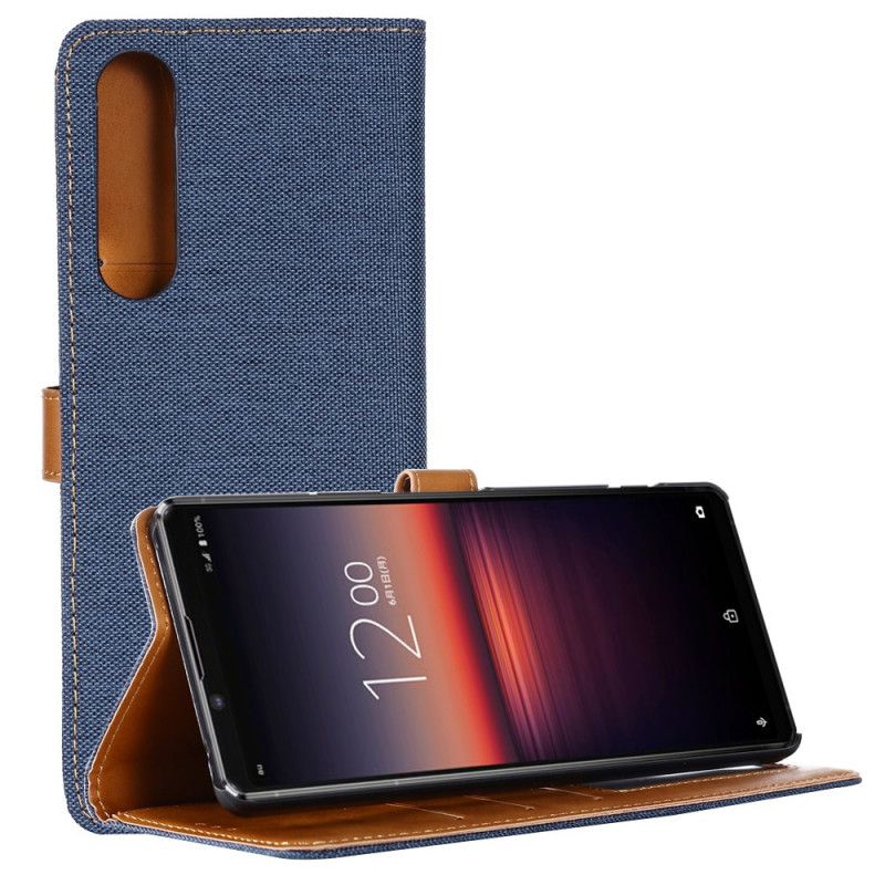 Etui Folio Sony Xperia 1 II Granatowy Czarny Tkanina Oxford