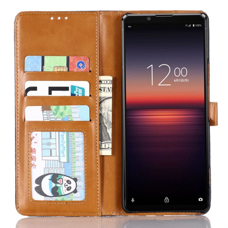 Etui Folio Sony Xperia 1 II Granatowy Czarny Tkanina Oxford