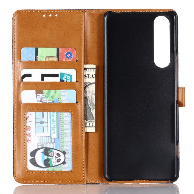 Etui Folio Sony Xperia 1 II Granatowy Czarny Tkanina Oxford