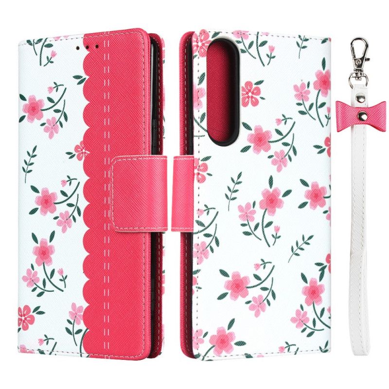 Etui Folio Sony Xperia 1 II Zielony Magenta Różyczki Stringi