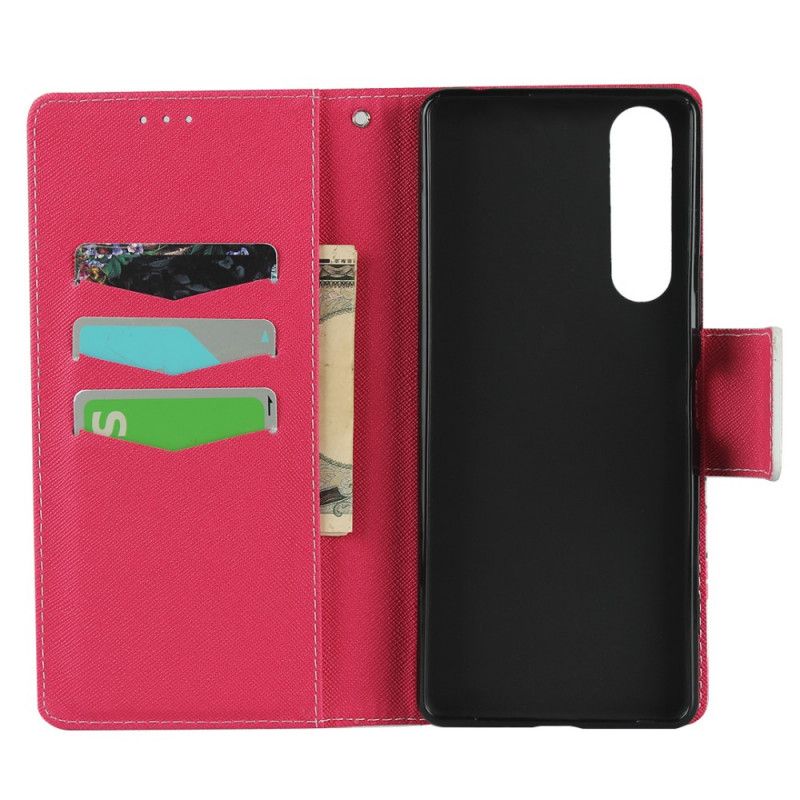 Etui Folio Sony Xperia 1 II Zielony Magenta Różyczki Stringi