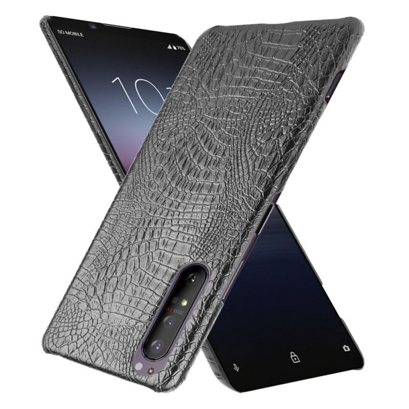 Etui Sony Xperia 1 II Biały Czarny Efekt Skóry Krokodyla