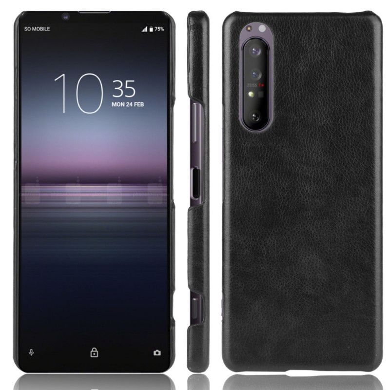 Etui Sony Xperia 1 II Szary Czarny Efekt Skóry Liczi Etui Ochronne