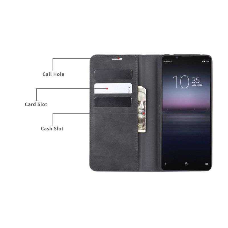 Flip Kotelot Sony Xperia 1 II Czarny Etui na Telefon Efekt Miękkiej Skóry