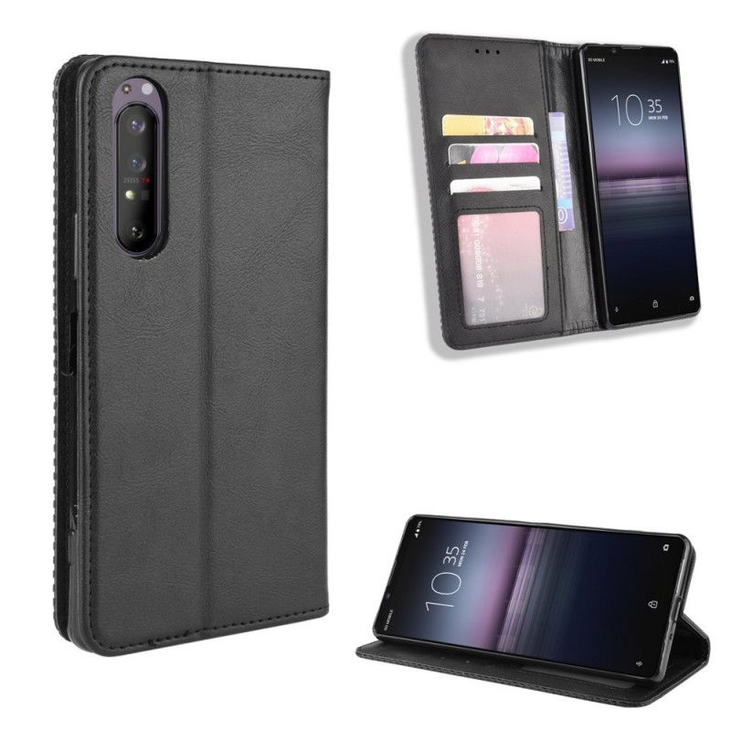 Flip Kotelot Sony Xperia 1 II Czerwony Czarny Stylizowany Efekt Skóry W Stylu Vintage Etui Ochronne