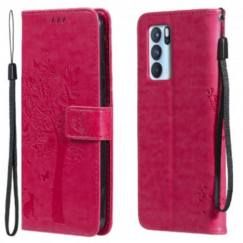 Etui Folio Oppo Reno 6 Pro 5g Drzewo I Stringi Kot