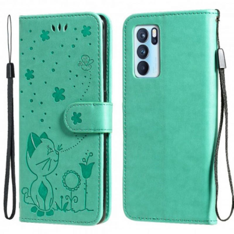 Etui Folio Oppo Reno 6 Pro 5g Kot I Pszczoła Stringi Etui Ochronne