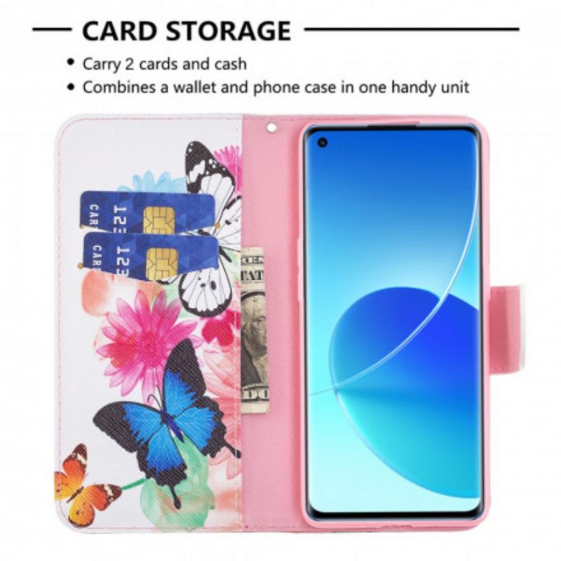 Etui Folio Oppo Reno 6 Pro 5g Malowane Motyle I Kwiaty