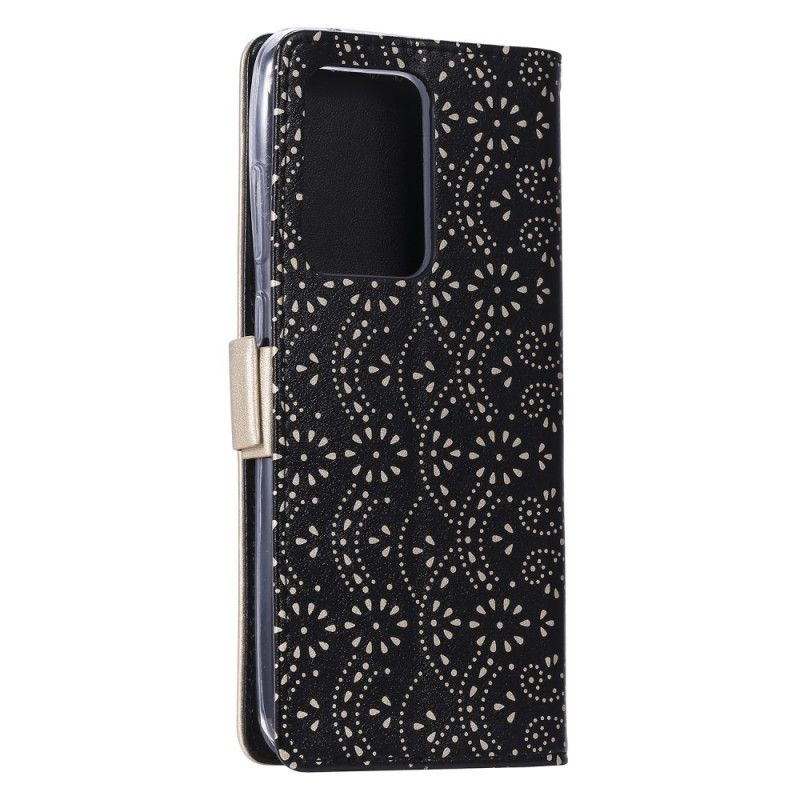 Etui Folio Huawei P40 Pro Cyjan Czarny Koronkowa Torebka Typu Stringi