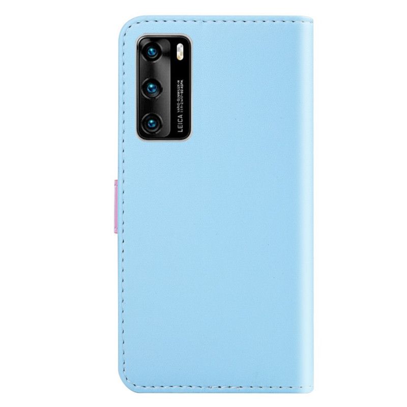 Etui Folio Huawei P40 Pro Jasnoniebieski Różowy Trójkolorowy Efekt Skóry