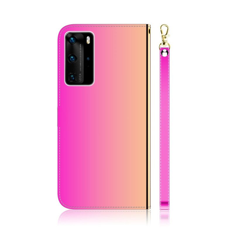 Etui Folio Huawei P40 Pro Magenta Czarny Osłona Lusterka Z Imitacji Skóry