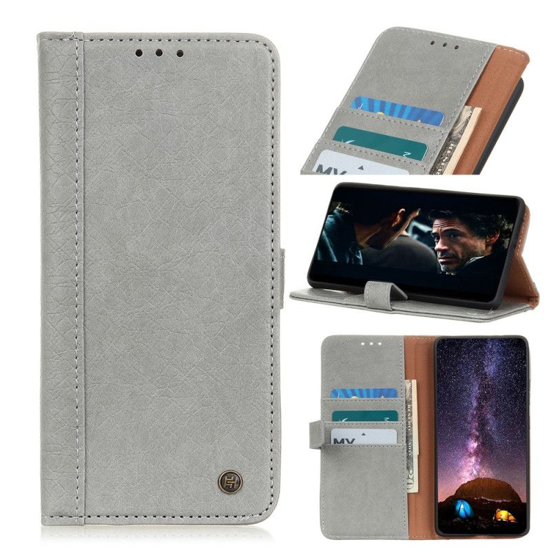 Etui Folio Huawei P40 Pro Szary Czarny Teksturowany Nit Retro Etui Ochronne