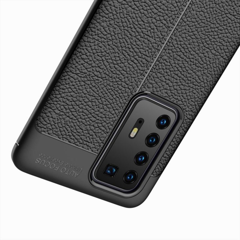 Etui Huawei P40 Pro Czerwony Czarny Efekt Skóry Z Podwójną Linią Liczi