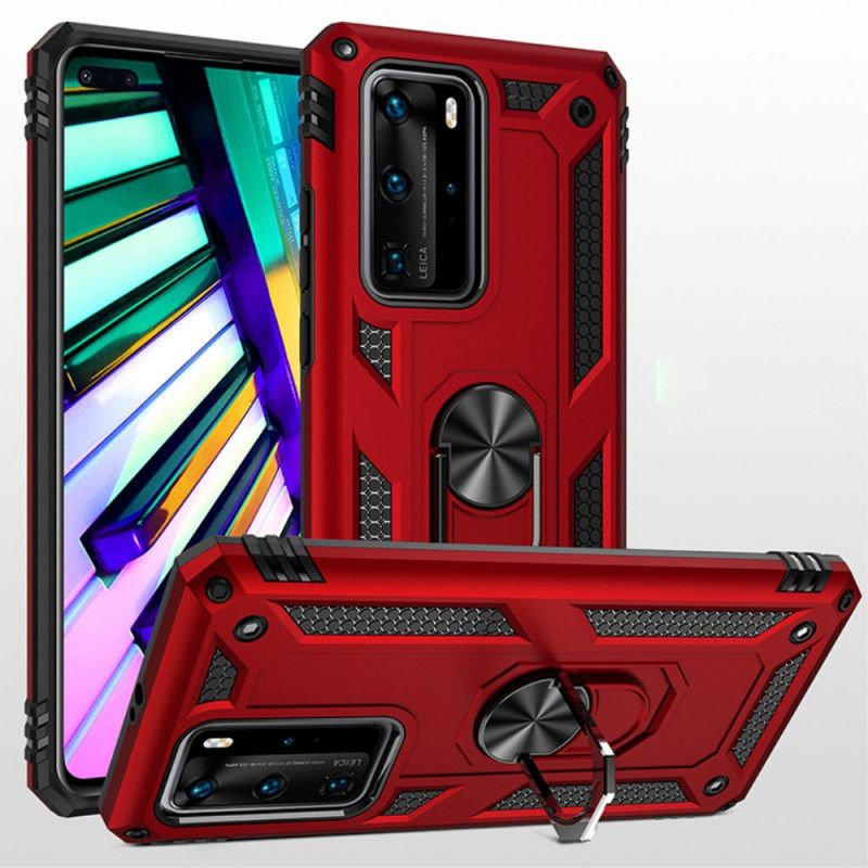 Etui Huawei P40 Pro Czerwony Czarny Pierścień Premium