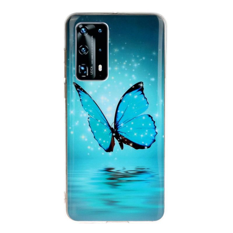 Etui Huawei P40 Pro Fluorescencyjny Niebieski Motyl