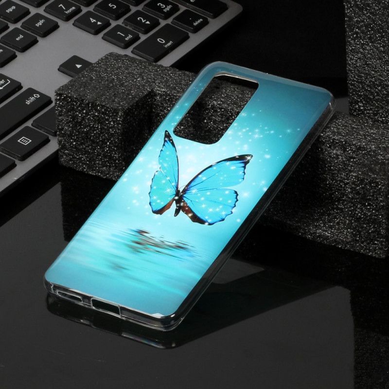 Etui Huawei P40 Pro Fluorescencyjny Niebieski Motyl