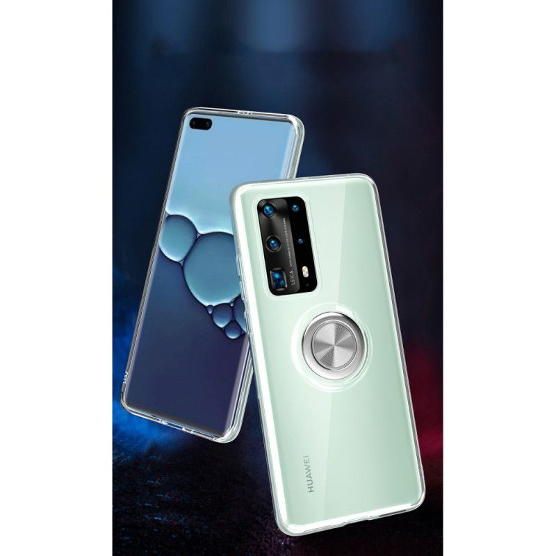 Etui Huawei P40 Pro Przezroczysty Obrotowy Pierścień Silikonowo-Metalowy