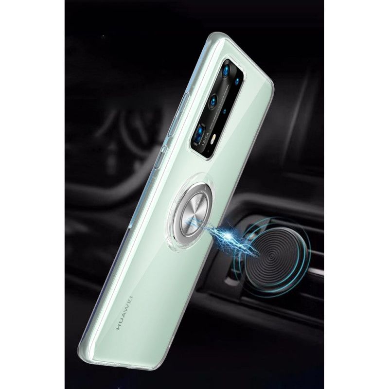 Etui Huawei P40 Pro Przezroczysty Obrotowy Pierścień Silikonowo-Metalowy