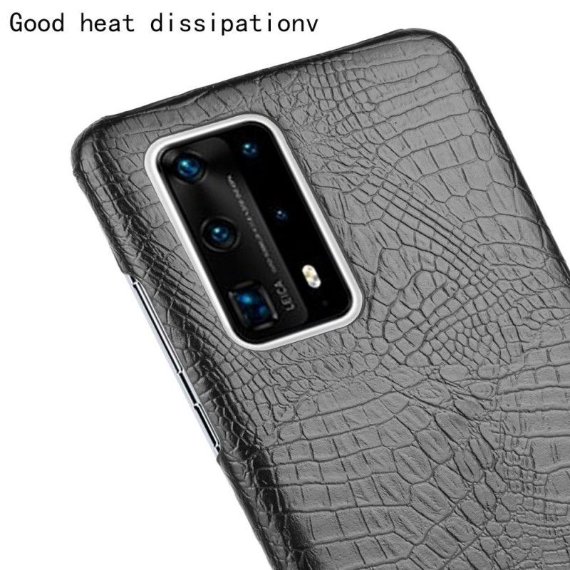 Etui Huawei P40 Pro Różowy Czarny Efekt Skóry Krokodyla