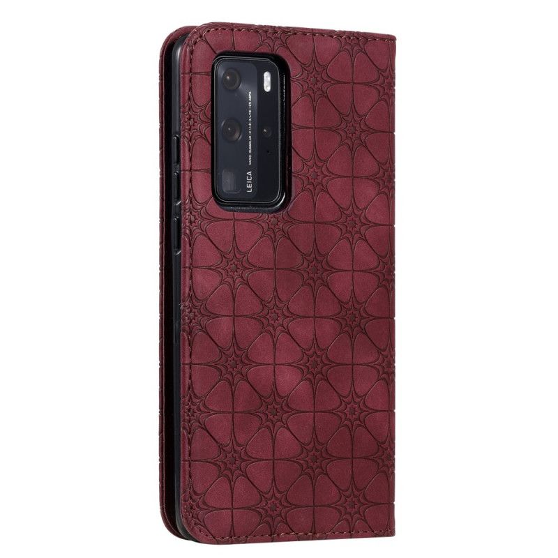 Flip Kotelot Huawei P40 Pro Granatowy Zielony Nadruk Gwiazdki