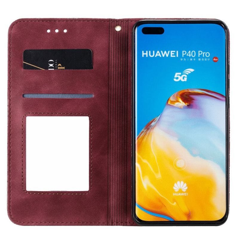 Flip Kotelot Huawei P40 Pro Granatowy Zielony Nadruk Gwiazdki