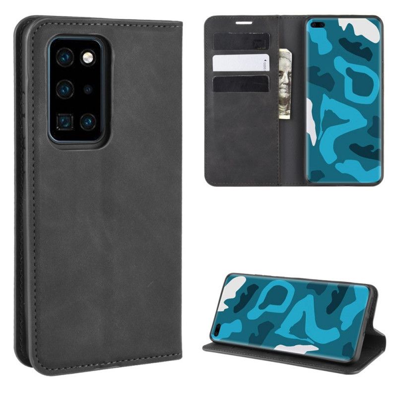 Flip Kotelot Huawei P40 Pro Szary Czarny Efekt Skóry W Stylu Biznesowym