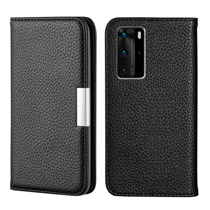 Flip Kotelot Huawei P40 Pro Szary Czarny Ultra Elegancka Imitacja Skóry Liczi