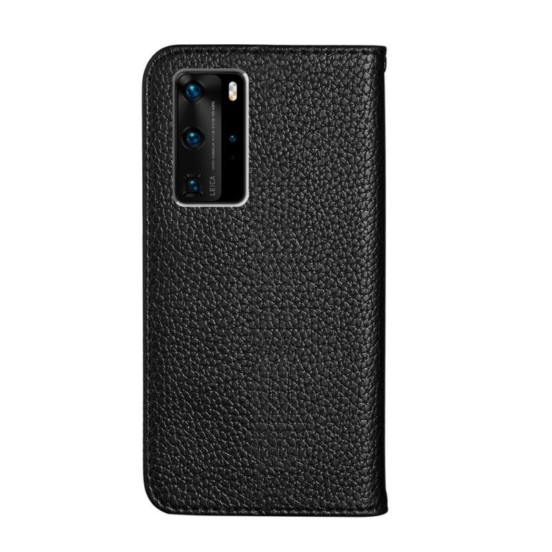 Flip Kotelot Huawei P40 Pro Szary Czarny Ultra Elegancka Imitacja Skóry Liczi