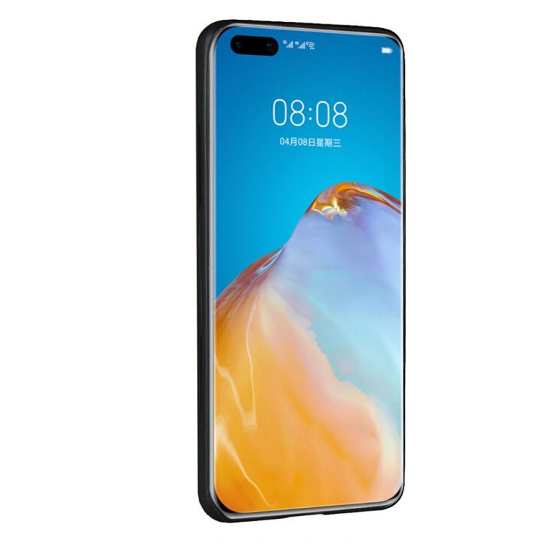 Futerały Huawei P40 Pro Czerwony Czarny Podwójne Etui Na Karty O Fakturze Skóry