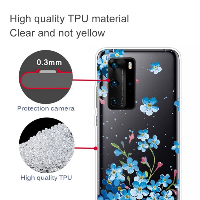 Futerały Huawei P40 Pro Etui na Telefon Bukiet Niebieskich Kwiatów