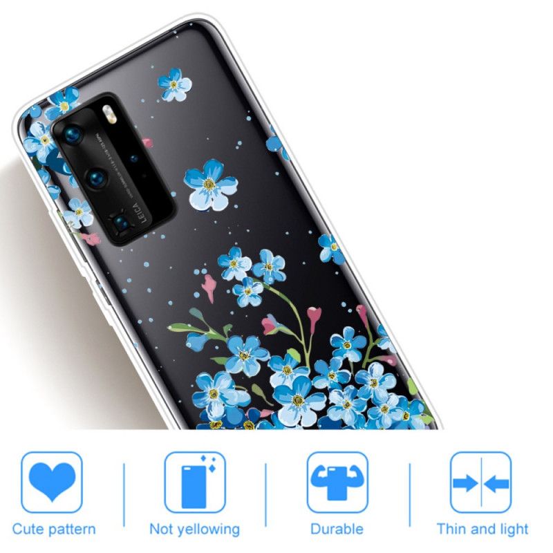 Futerały Huawei P40 Pro Etui na Telefon Bukiet Niebieskich Kwiatów