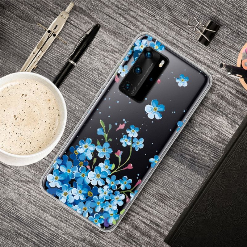 Futerały Huawei P40 Pro Etui na Telefon Bukiet Niebieskich Kwiatów