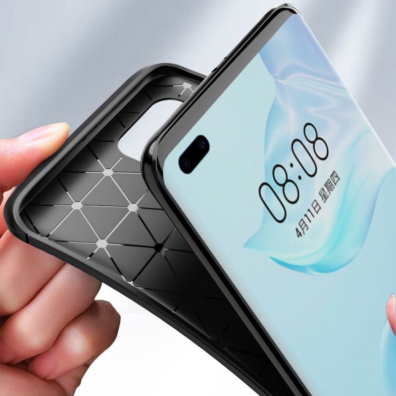 Futerały Huawei P40 Pro Granatowy Czarny Etui na Telefon Elastyczna Tekstura Włókna Węglowego