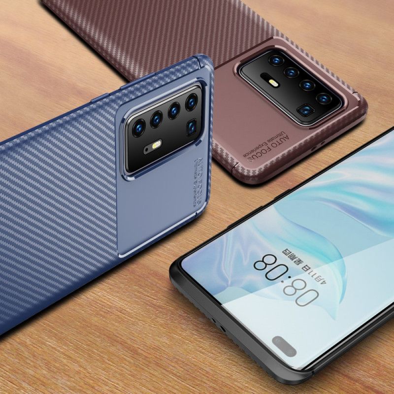 Futerały Huawei P40 Pro Granatowy Czarny Etui na Telefon Elastyczna Tekstura Włókna Węglowego