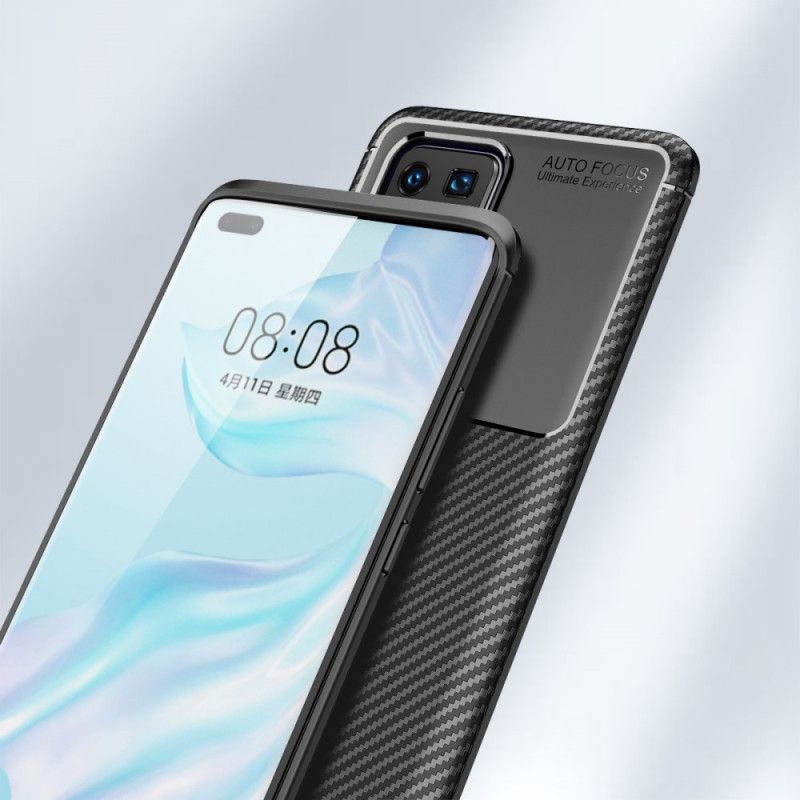 Futerały Huawei P40 Pro Granatowy Czarny Etui na Telefon Elastyczna Tekstura Włókna Węglowego